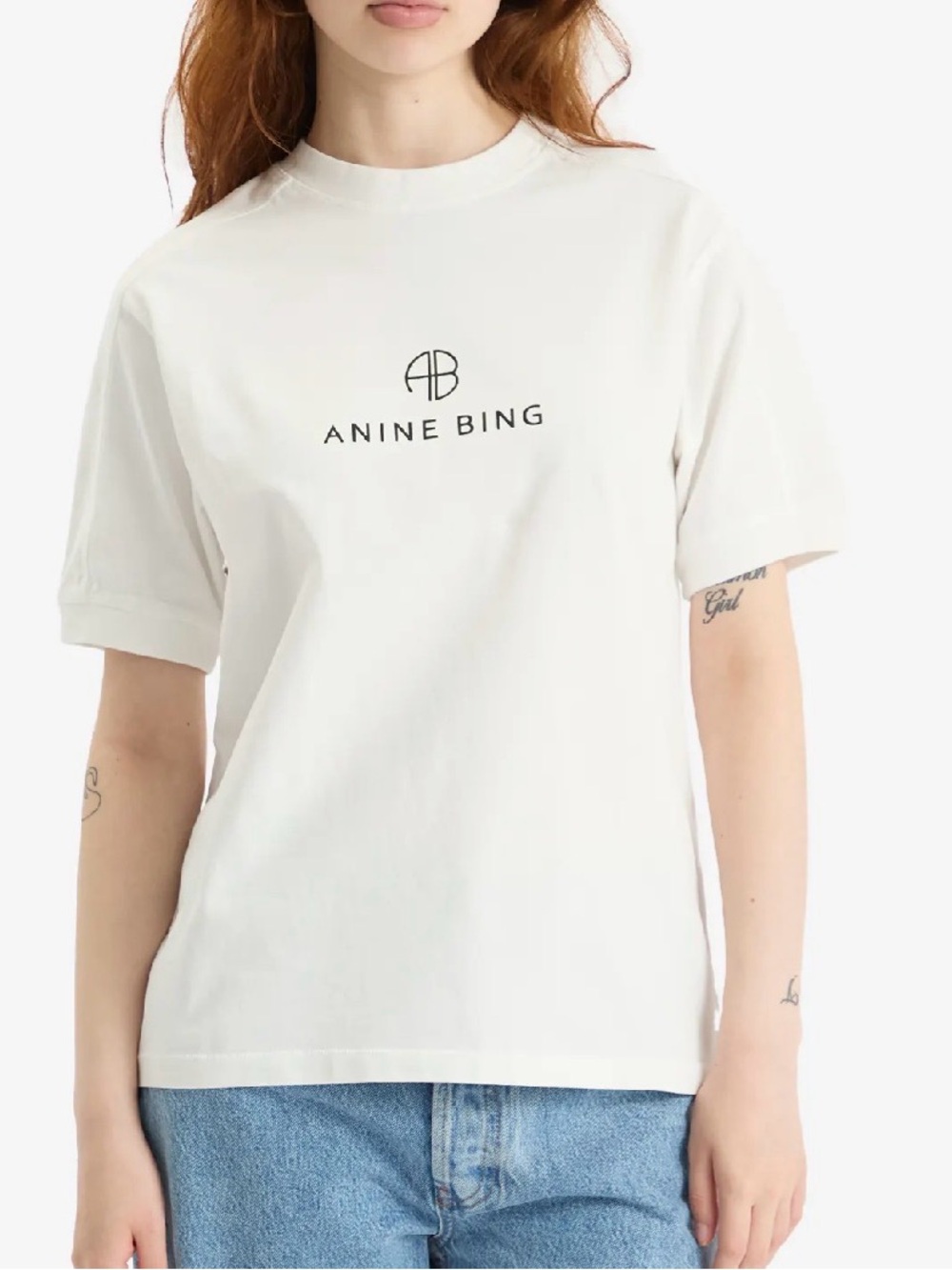 Anine Bing Cream Logo Crewneck Short Sleeve Tee - Picture 3 of 3